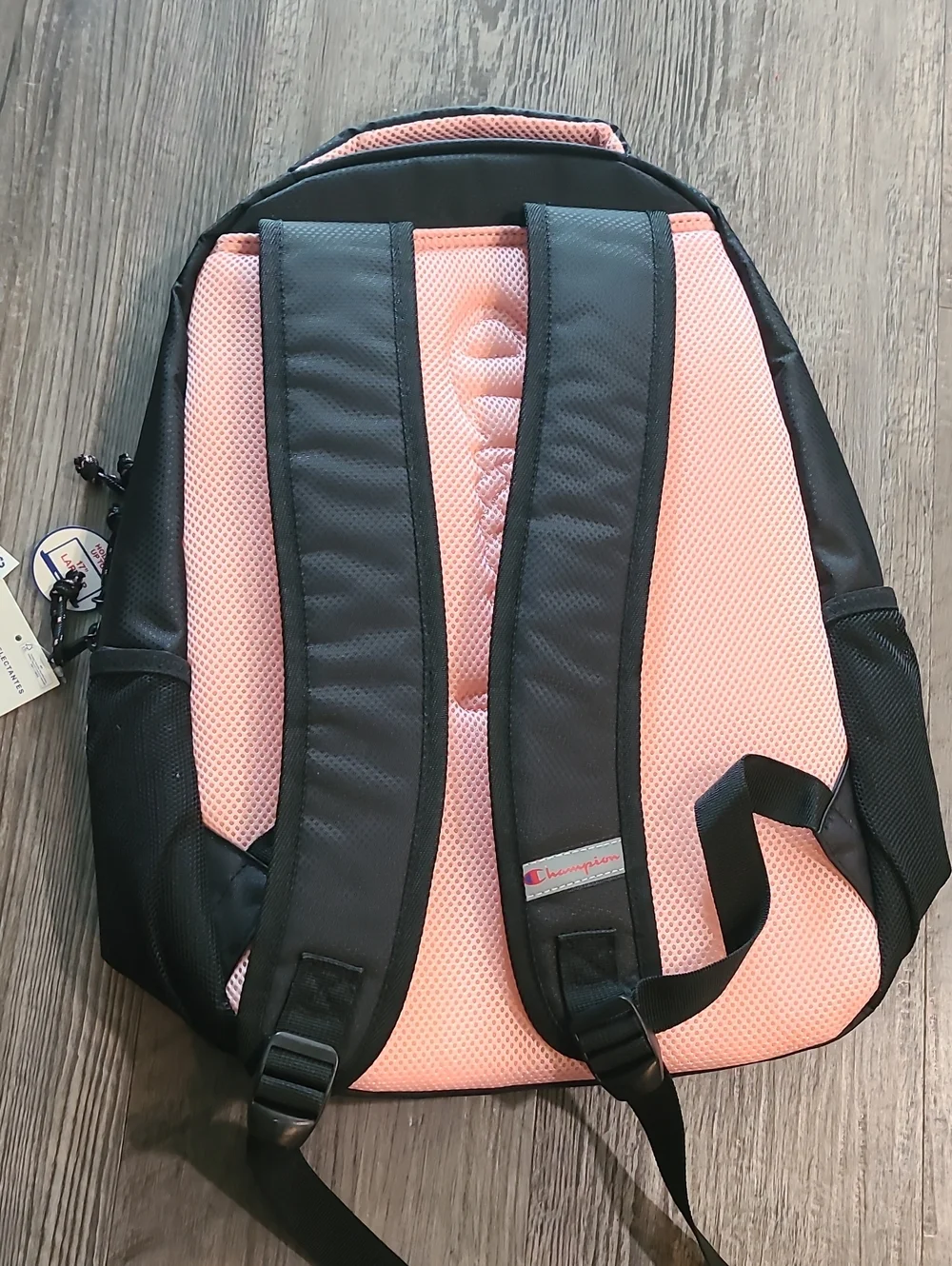 Champion Black Backpack with Pink Handle and Logo Trim